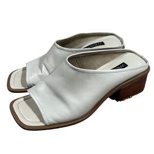 Westies White Leather Square Toe Block Heel Mule Sandals 7M Summer Vacation Chic